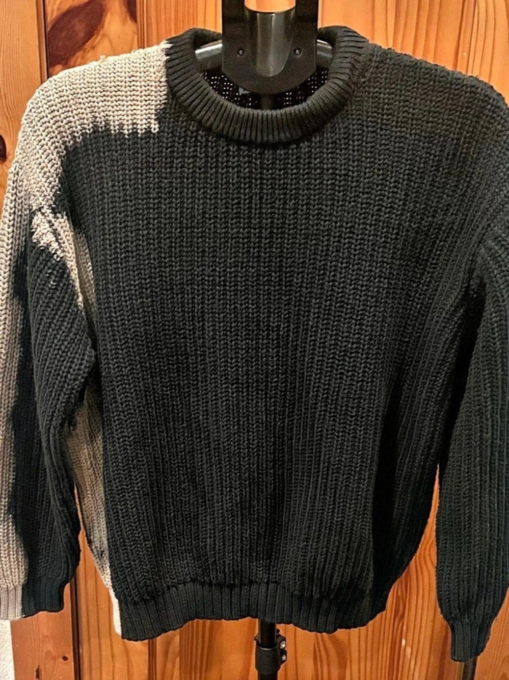 Zara 100% Cotton Chunky Knit Color Block Sweater M Black Cream